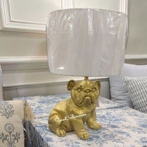 Anthropologie Style Gold Bulldog Table Lamp with Shade By Novogratz NEW